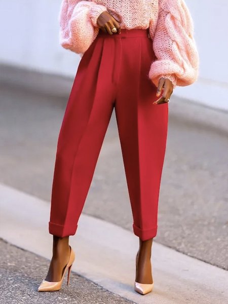 

Daily Regular Fit Plain Elegant Fashion Pants, Red, Pants