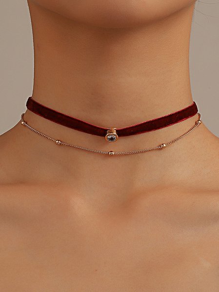 

Red Velvet Diamond Layered Necklace Valentine's Day Party Everyday Jewelry, Necklaces