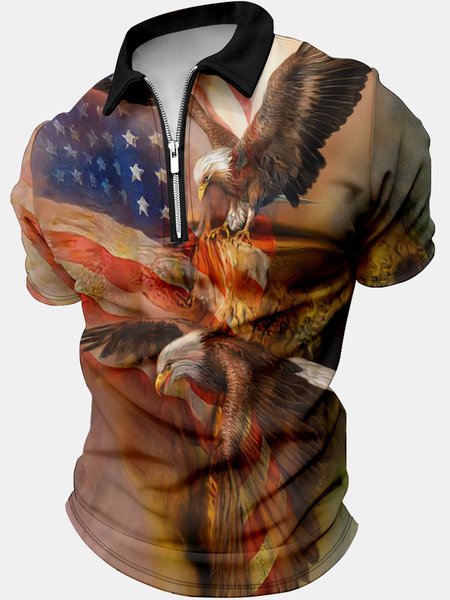 

Men's America Flag Eagle Old Glory 3D Graphic Print Polo Collar Regular Fit Casual Polo Shirt, As picture, T-shirts