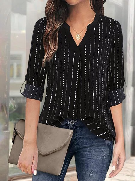 

Loose V Neck Casual Ombre Blouse, Black, Shirts & Blouses