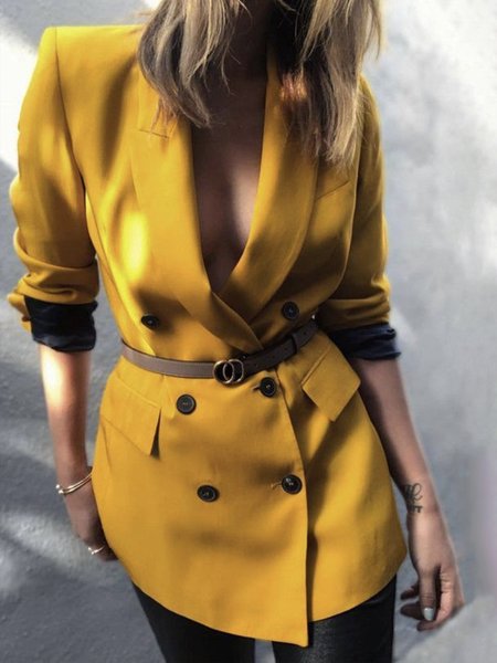 

Long sleeve Elegant Regular Fit Plain Blazer, Yellow, Blazers