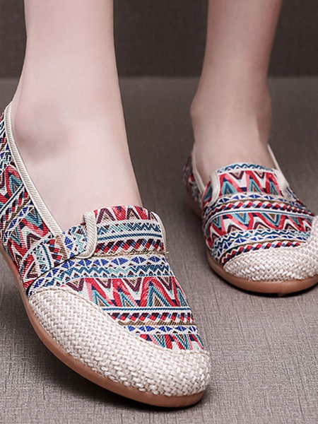 

Mexican PatternGraphic-Print Canvas Flat Shoes, Red, Women Shoes