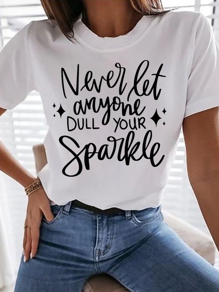 

Women's No Dull Sparkle Casual Crew Neck T-Shirt, White, T-shirts