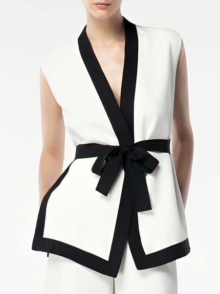 

Regular Fit Color Block Sleeveless Simple Vest, Black-white, Vests and Gilets