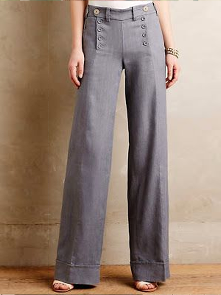 

Urban Loose Plain Cotton-Blend Casual Pants, Gray, Pants