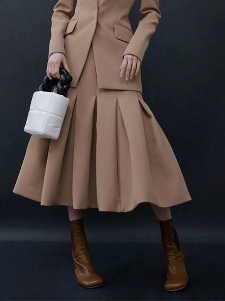

Midi Daily Regular Fit Plain Elegant Skirt, Khaki, Skirts