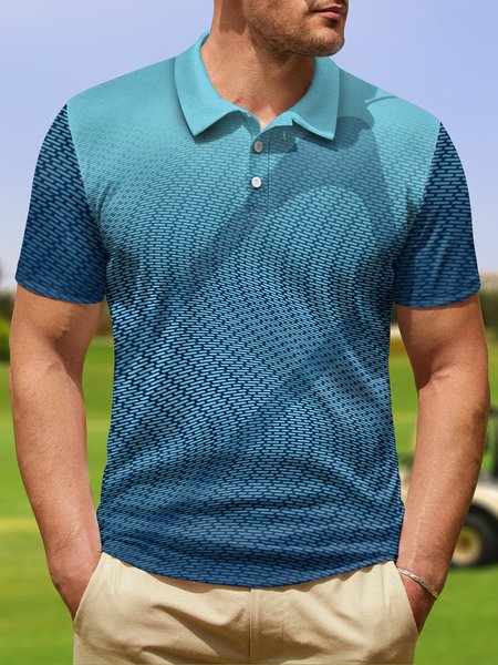 

Ombre Abstract Geometric Button Short Sleeve Golf PoLo Shirt, Blue, Polo Shirts