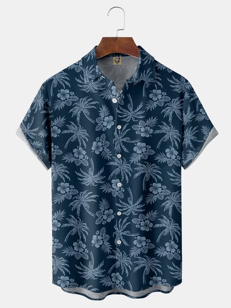 

Coconut Tree Chest Pocket Short Sleeve Hawaiian Shirt, Blue, Men Shirts