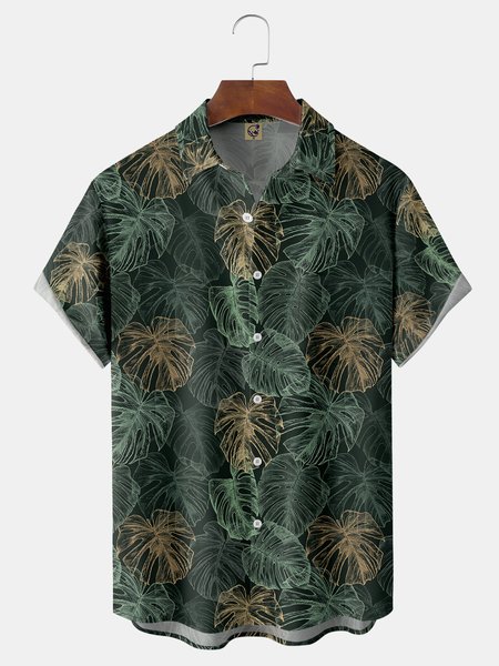 

Monstera Chest Pocket Short Sleeve Hawaiian Shirt, Green, Men Shirts