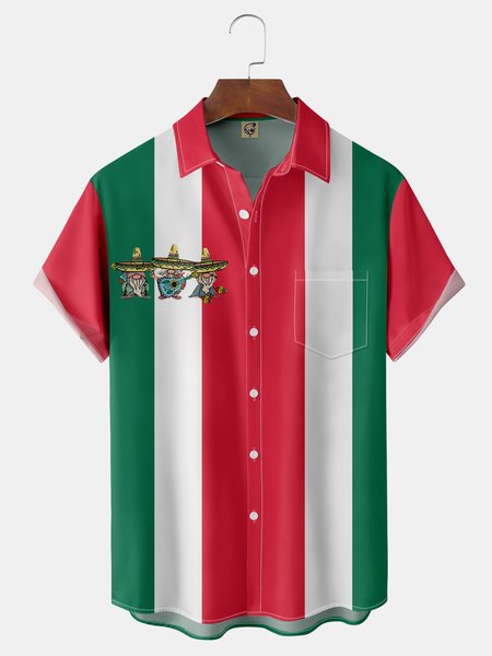 

Cinco de Mayo Chest Pocket Short Sleeve Casual Shirt, Green, Men Shirts
