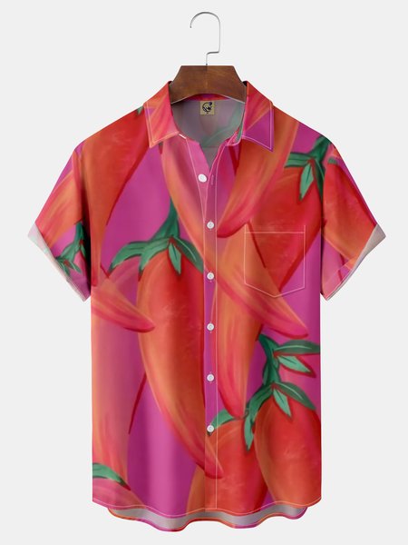 

Mexican Jalapeno Chest Pocket Short Sleeve Casual Shirt, Red, Men Shirts