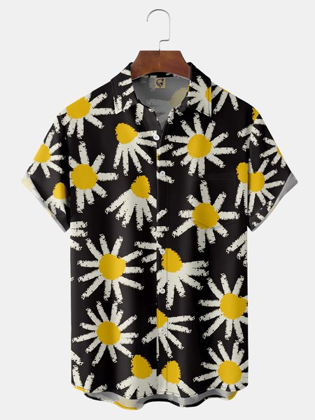 

Daisy Chest Pocket Short Sleeve Hawaiian Shirt, Black, Men Shirts
