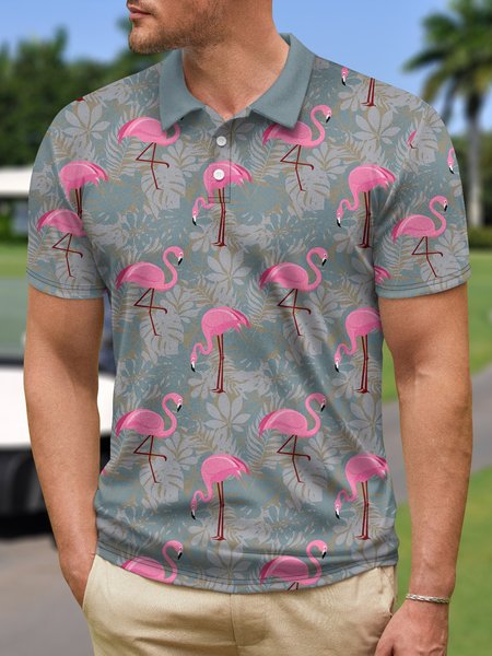 

Plant Leaves Flamingo Button Short Sleeve Golf PoLo Shirt, Deep gray, Polo Shirts