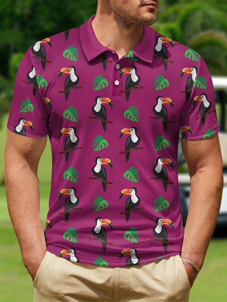 

Hawaiian Toucan Button Short Sleeve Golf PoLo Shirt, Purple, Polo Shirts
