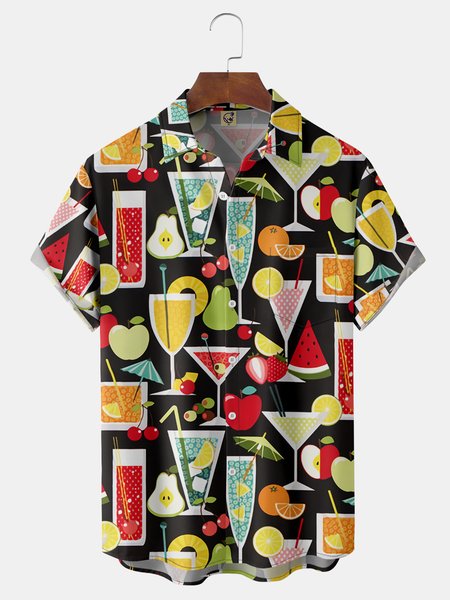 

Cocktail Chest Pocket Short Sleeve Hawaiian Shirt, Black, Men Shirts
