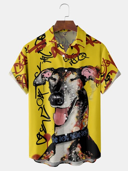 

Greyhound Chest Pocket Short Sleeve Casual Shirt, Yellow, Men Shirts