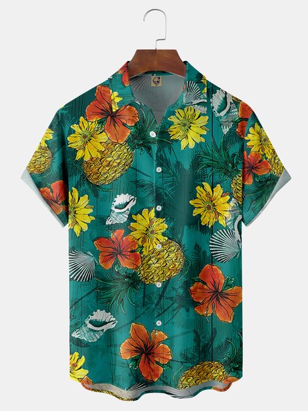 

Floral Chest Pocket Short Sleeve Hawaiian Shirt, Green, Men Shirts