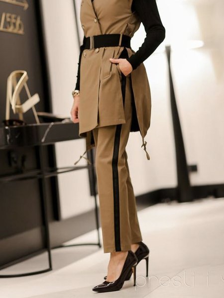 

Color Block Regular Fit Urban Fashion Pants, Khaki, Pants