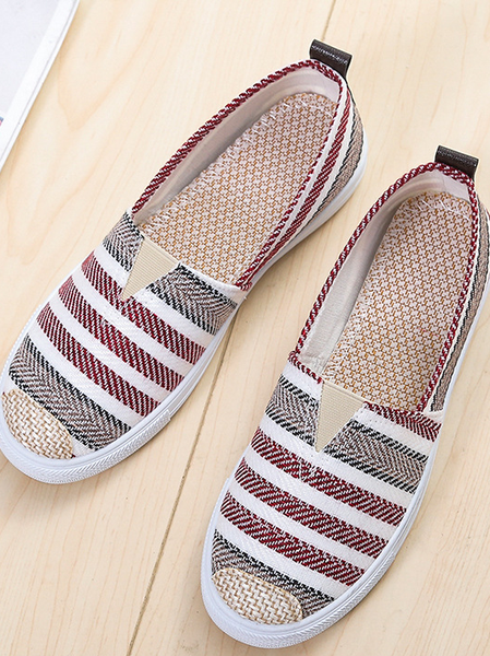 

Striped Graphic-Print Canvas Flat Shoes, Red, Women Shoes
