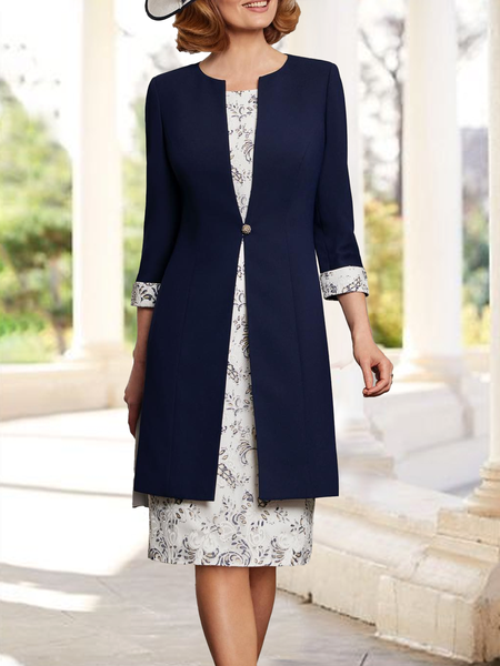 

Urban Buttoned Loose Floral Two-Piece Set, Navyblue, Formal Dresses