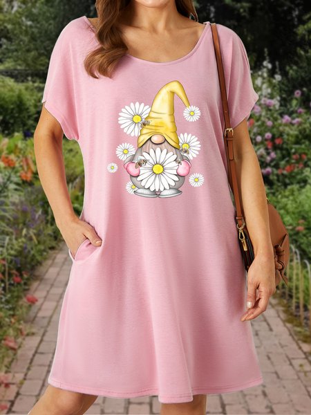 

Women's Gnome Daisy Bee Print Casual Crew Neck Dress, Pink, Dresses
