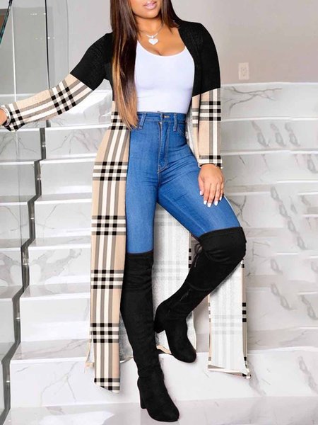 

Loose Urban Plaid Long Sleeve Coat, Black, Coats