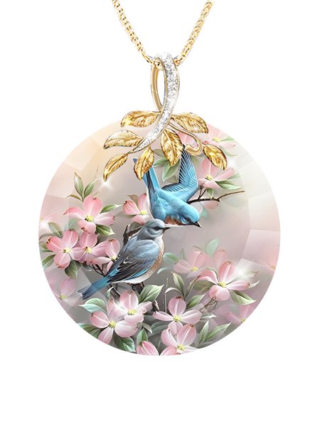 

Casual Hummingbird Floral Motif Diamond Time Stone Necklace Everyday Versatile Jewelry, As picture, Necklaces