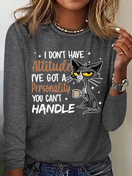 

Womens I Don't Have Attitude Casual Crew Neck Top, Gray, Long sleeves