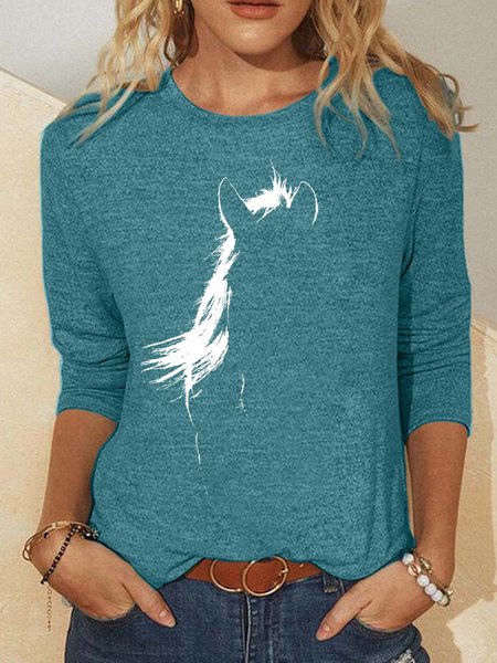 

Women’s Animal Horse Pattern Casual Polyester Cotton Top, Green, Long sleeves