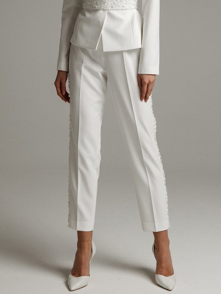 

Elegant Plain Regular Fit Fashion Pants, White, Pants
