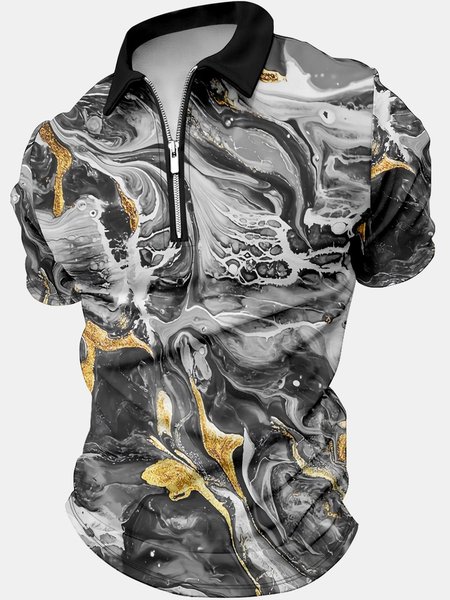 

Men's Marble Flow Gold Abstract Art Funny 3D Graphic Print Casual Pop Art Print Regular Fit Polo Shirt, As picture, T-shirts