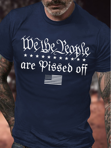 

Men's We The People Are Pissed Off Funny Graphic Print Text Letters Cotton Crew Neck Casual America Flag Loose T-Shirt, Purplish blue, T-shirts