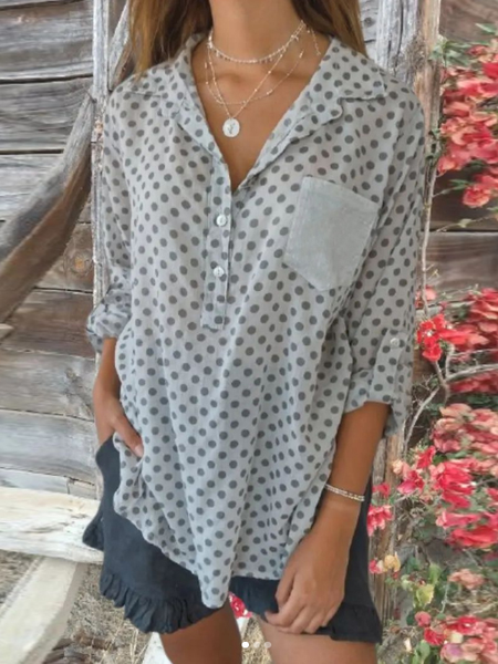 

Polka Dots Vacation Loose Blouse, Gray, Blouses & Shirts