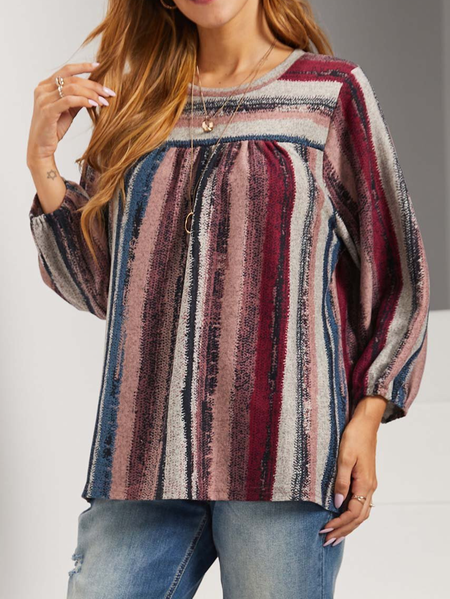 

Striped Crew Neck Regular Fit Casual Top, Multicolor, Shirts & Blouses