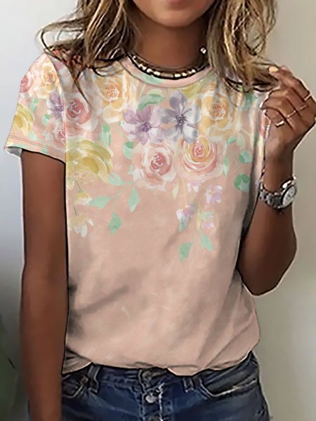

Lilicloth X Paula Women's Pink Floral Print T-Shirt, T-shirts