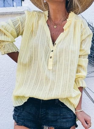 

Plain Casual Loose V Neck Blouse, Yellow, Blouses & Shirts