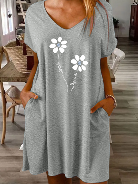 

Women's Casual Floral Loose Dress, Gray, Dresses