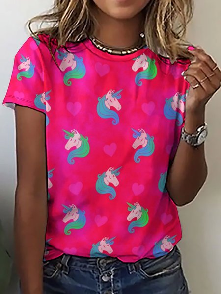 

Lilicloth X Paula Women's Unicorn Pattern T-Shirt, Rose red, T-shirts