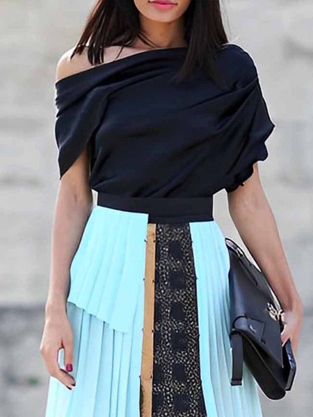 

Urban Plain Ruched Cold Shoulder Top, Black, Blouses and Shirts