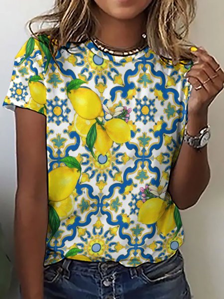 

Lilicloth x Iqs Women's Lemon Floral Print T-Shirt, Yellow, T-shirts