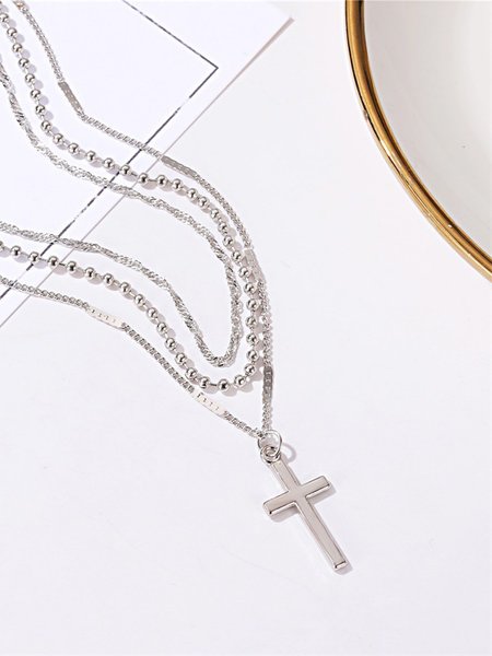 Everyday Getaway Silver Cross Layered Necklace Beach Boho Jewelry, Necklaces