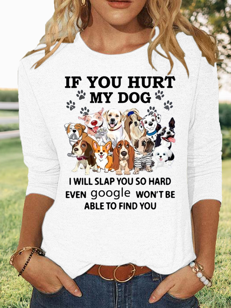 

Women's Dog Lover Letters Casual Top, White, Long sleeves