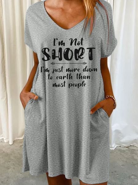Women's Funny Word I'm Not Short Text Letters Casual Dress, Gray, Dresses