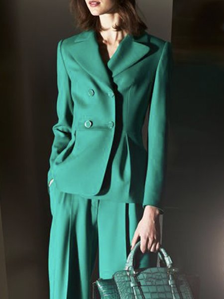 

Long sleeve Elegant Lapel Collar Regular Fit Plain Blazer, Green, Blazers