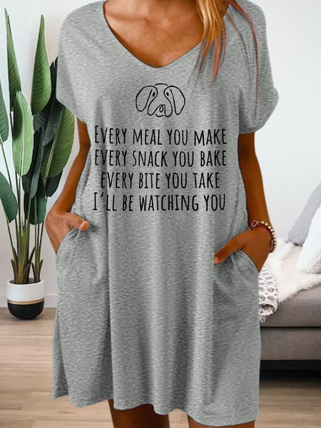 

Women's Dog Lover Print Casual Crew Neck Dress, Gray, Dresses