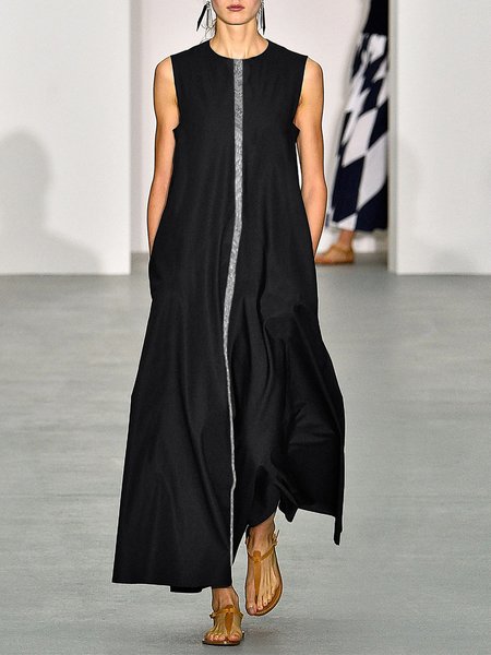

Crew Neck Simple Sleeveless Maxi Dress, Black, Maxi Dresses