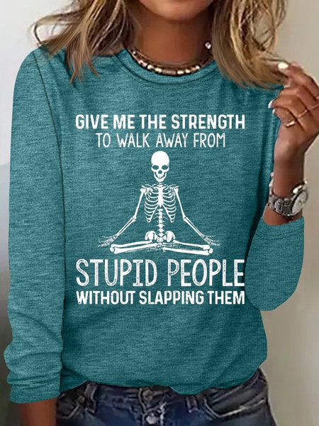 

Women's Funny Give Me The Strength Casual Letters Top, Green, Long sleeves