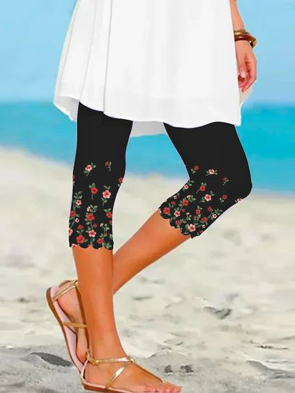 

Casual Floral Vacation Leggings, Black, Leggings