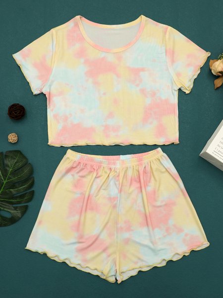 

Color Tie Dye Short Sleeve Shorts Loungewear Pajama Set Plus Size, Multicolor, Loungewear & Sleepwear