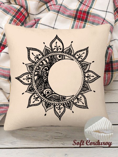 

18*18 Throw Pillow Covers, Soft Corduroy Cushion Pillowcase Mandala Sun And Moon Case For Living Room, Beige, Pillow Covers